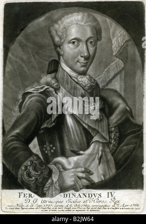 Ferdinand I, 12.1.1751 - 4.1.1825, roi des Deux Siciles 22.12.1816 - 4.1.1825, demi-longueur, gravure sur cuivre, France, 18e siècle, l'artiste n'a pas d'auteur pour être effacé Banque D'Images