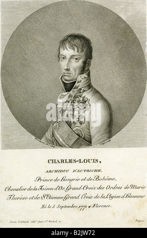 Charles, Archiduc d'Autriche, duc de Teschen, 5.9.1771- 30.4.1847, commandant militaire, demi-longueur, gravure sur acier, Paris, France, 1814, n'a pas d'auteur de l'artiste pour être effacé Banque D'Images