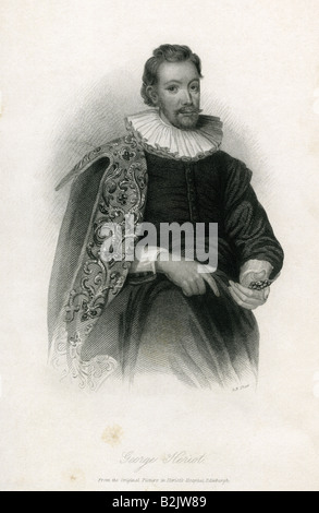 Heriot, George, 1563 - 12.2.1624, orfèvre écossais, demi-longueur, gravure sur acier, Grande-Bretagne, 19e siècle, l'artiste n'a pas d'auteur pour être effacé Banque D'Images