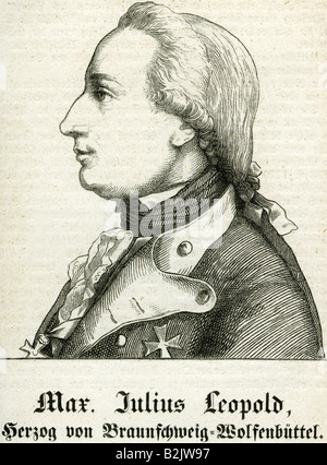 Léopold, duc de Brunswick-Lueneburg, 12.10.1752 - 27.4.1785, général prussien, portrait, vue latérale, gravure de bois, Allemagne, milieu du XIXe siècle, Banque D'Images