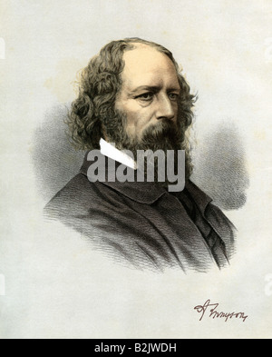 Tennyson, Lord Alfred, 6.8.1809 - 6.10.1892, auteur/écrivain anglais, portrait, lithographie, coloré, Angleterre, XIXe siècle, Banque D'Images