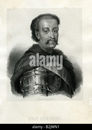 John III Sobieski, 17.8.1629 - 17.6.1696, roi de Pologne 21.5.1674 - 17.6.1696, portrait, lithographie, France, XIXe siècle, Banque D'Images