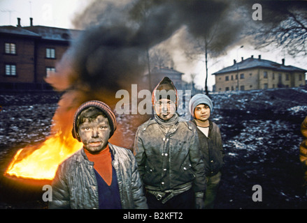Ville polluée par LAMPBLACK COPSA MICA ROUMANIE 1990 Banque D'Images