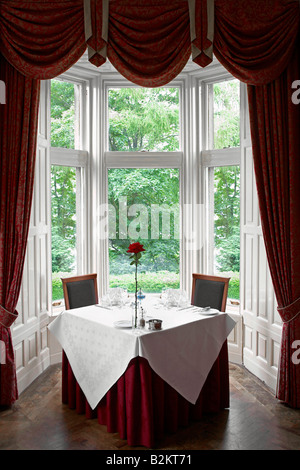 Table à manger par la fenêtre les arbres par la fenêtre Banque D'Images