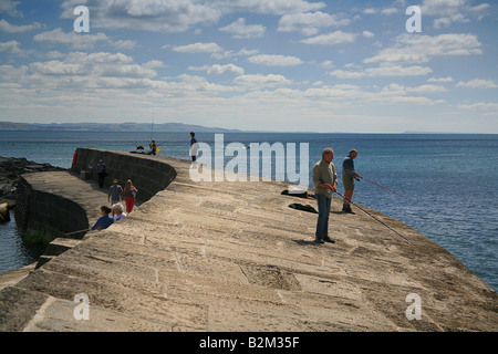 Les visiteurs et les pêcheurs sur la Cobb à Lyme Regis, dans le Dorset, UK Banque D'Images