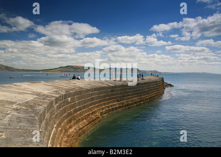 Les visiteurs et les pêcheurs sur la Cobb à Lyme Regis, dans le Dorset, UK Banque D'Images