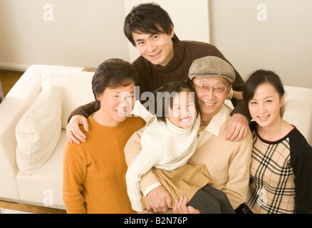 Portrait d'une jeune fille avec ses parents et grands-parents Banque D'Images