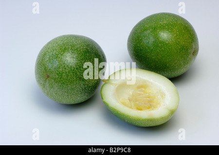 Fruit de la passion (Passiflora edulis f. flavicarpa), fruits, studio photo Banque D'Images