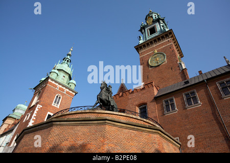 Région de Malopolska Pologne Cracovie Château Royal de Wawel Cathedral Hill Equestrian statue du général Tadeusz Kosciuszko Banque D'Images