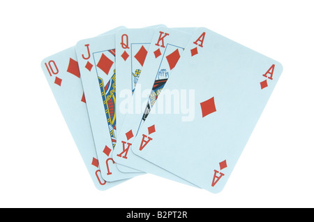 Une main de cartes montrant gagner au poker royal flush Banque D'Images