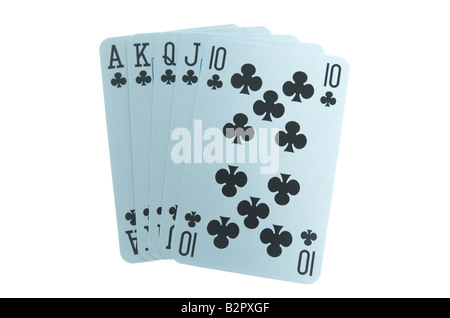 Une main de cartes montrant gagner au poker royal flush Banque D'Images