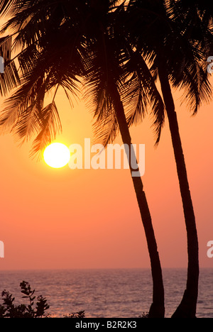 Coucher de soleil sur Plage d'Agonda, Goa, Inde, Asie Banque D'Images