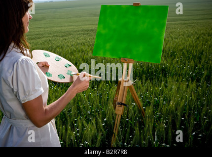 Peinture Femme au champ de blé Banque D'Images