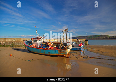 Des bateaux de pêche à New Quay Harbour, West Wales, UK Banque D'Images