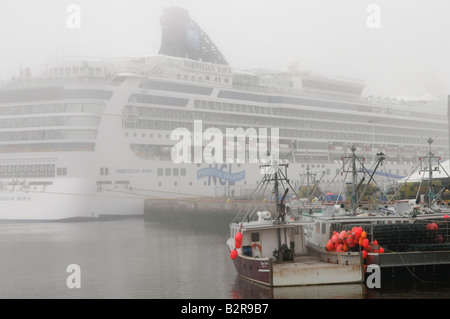 Norwegian Dawn de casiers à homard bateau de croisière au port de Saint John sur un jour d'été brumeux Banque D'Images