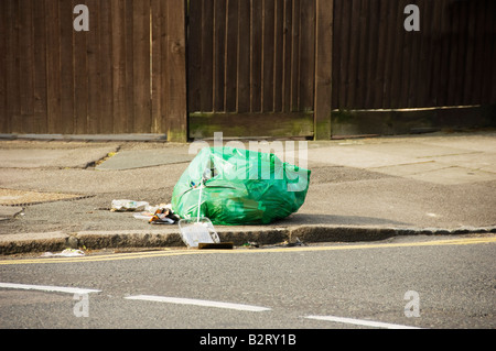 Sac poubelle et de la litière à la mouche sur la chaussée england uk Banque D'Images