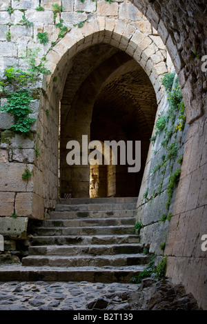 Arches menant au château croisé du Crac des Chevaliers en Syrie Banque D'Images