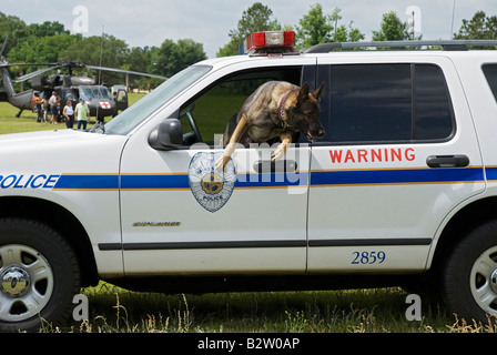 Agent de police K 9 Grady quitte la police cruiser à K 9 à la juste démonstration Gainesville Florida Banque D'Images