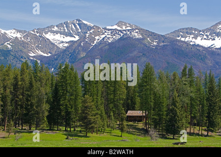 Log Cabin se trouve ci-dessous les Rocheuses près de Montana Condon Banque D'Images