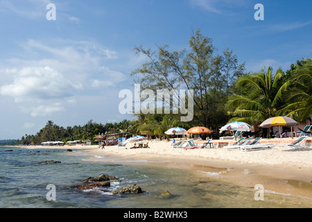 Parasols sur la plage, l'île de Phu Quoc Vietnam Banque D'Images