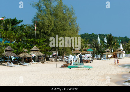 Parasols sur la plage, l'île de Phu Quoc Vietnam Banque D'Images