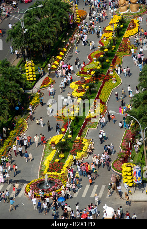 Affichage fleurs Festival Tet Nguyen Hue Saigon Vietnam Banque D'Images