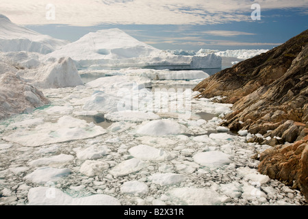 Les icebergs du glacier Sermeq Kujalleq Jacobshavn ou draine 7 % de l'inlandsis du Groenland Banque D'Images