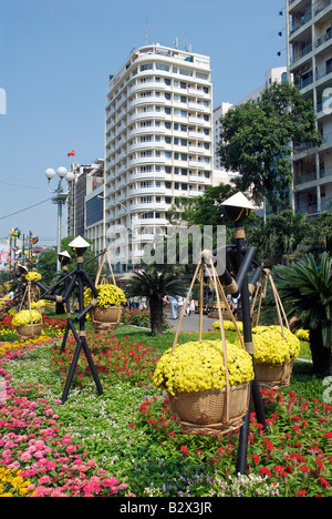 Affichage fleurs Festival Tet Nguyen Hue Saigon Vietnam Banque D'Images