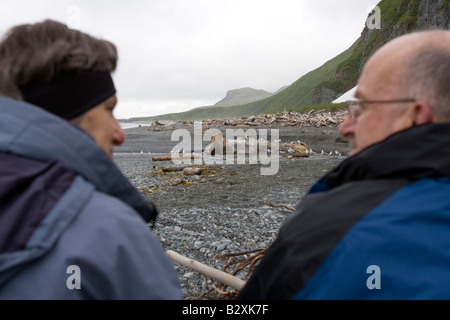 Regarder les touristes sur un ours carcasse de baleine. Banque D'Images