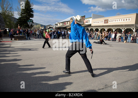 High Street shootout- Jackson Hole Wyoming Banque D'Images