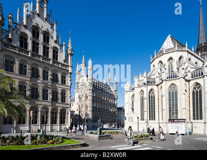 Le Stadhuis et St Pieterskerk de la Fochplein, Leuven, Belgique Banque D'Images