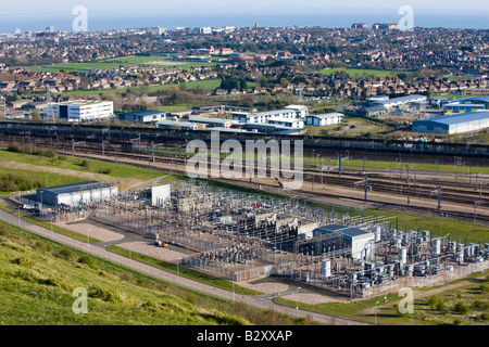 Vue panoramique sur le terminal du Tunnel sous la Manche à Folkestone Kent Banque D'Images