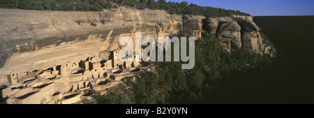 Vue panoramique de Falaise Cliff Palace indien d'habitation la ruine, la plus importante en Amérique du Nord, le Parc National de Mesa Verde, CO Banque D'Images