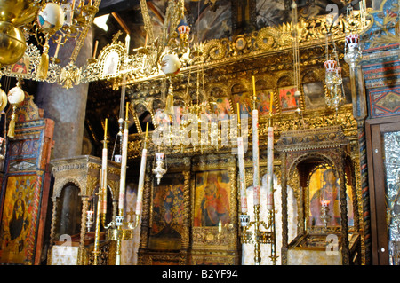 Intérieur de l'église de Megali Panagia Monastère de la Vierge Marie Samos Grèce Banque D'Images