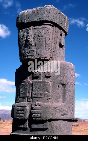 Le monolithe Ponce à Tiwanaku en Bolivie Banque D'Images