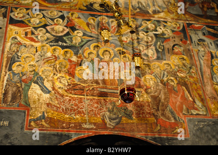 Fresques de l'église en Megali Panagia Monastère de la Vierge Marie Samos Grèce Banque D'Images