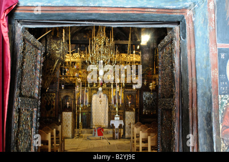 Intérieur de l'église de Megali Panagia Monastère de la Vierge Marie Samos Grèce Banque D'Images