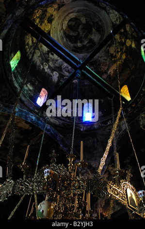 Intérieur de l'église de Megali Panagia Monastère de la Vierge Marie Samos Grèce Banque D'Images