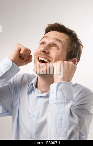 Portrait of Man Cheering Banque D'Images