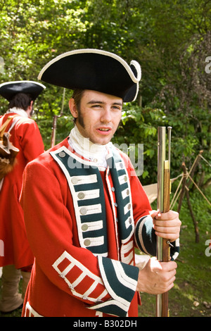 Les membres de la 68e d'infanterie légère de Durham Display Team replica usure uniforme des le milieu des 18e siècle. Banque D'Images