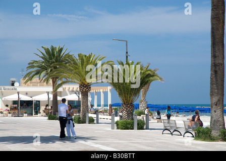 Le front de mer de l'adriatique à Grottammare dans le Marches avec des palmiers Banque D'Images