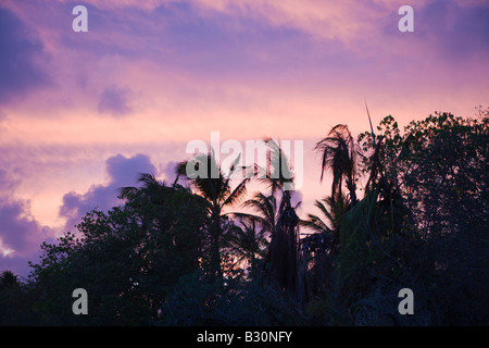 Au coucher du soleil plage Bikini atoll de Bikini des Îles Marshall Micronésie Océan Pacifique Banque D'Images