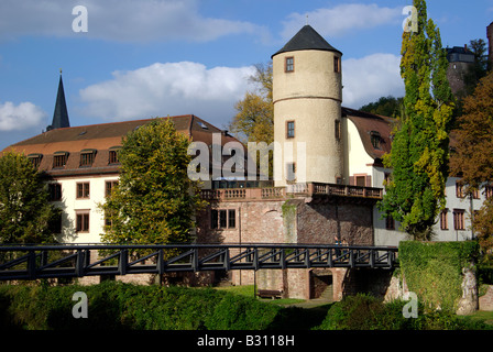 Vue sur la rivière Tauber de Wertheim avec l'Hofhaltung princière (résidence du Prince) Banque D'Images