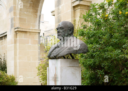 Buste de Churchill, Upper Barrakka Gardens, La Valette, Malte Banque D'Images