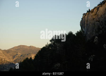 Vue sur pied jusqu'à Els péages, près du village de Vall de Ebo, Marina Alta, Alicante Prov. Comunidad Valenciana, Espagne Banque D'Images