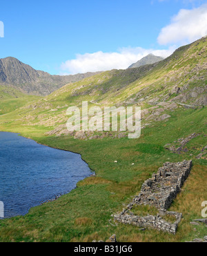 Recherche le long de la piste des mineurs Teyrn Llyn passé vers le sommet du Mont Snowdon dans le Nord du Pays de Galles Banque D'Images