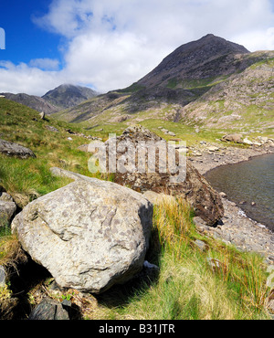 À l'échelle Llyn Llydaw mineurs à côté de la piste vers le sommet du Mont Snowdon dans le Nord du Pays de Galles Banque D'Images