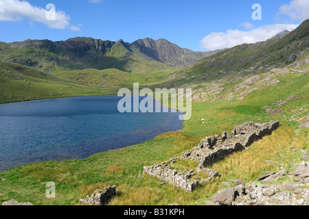 Recherche le long de la piste des mineurs Teyrn Llyn passé vers le sommet du Mont Snowdon dans le Nord du Pays de Galles Banque D'Images