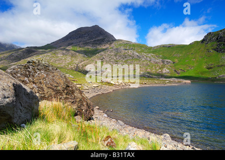 À l'échelle Llyn Llydaw mineurs à côté de la piste vers le sommet du Mont Snowdon dans le Nord du Pays de Galles Banque D'Images