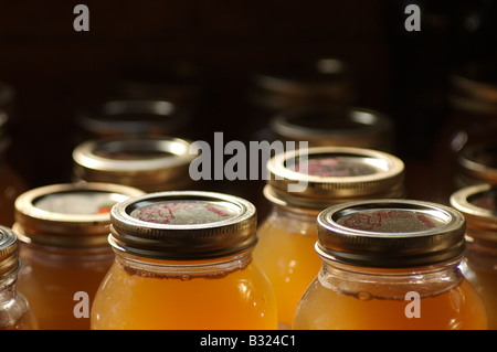 Pots de jus de poires en conserve Banque D'Images